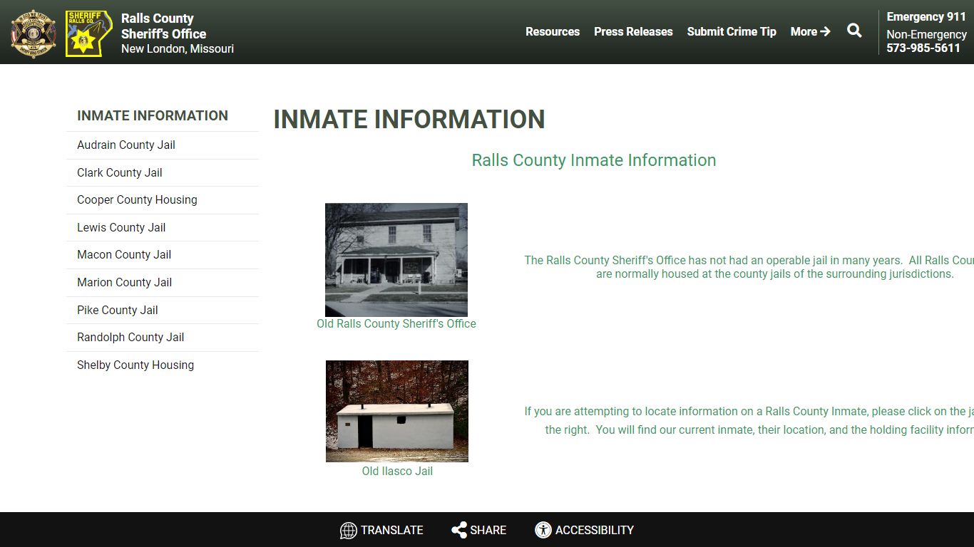 Inmate Information | Ralls County Sheriff's Office MO